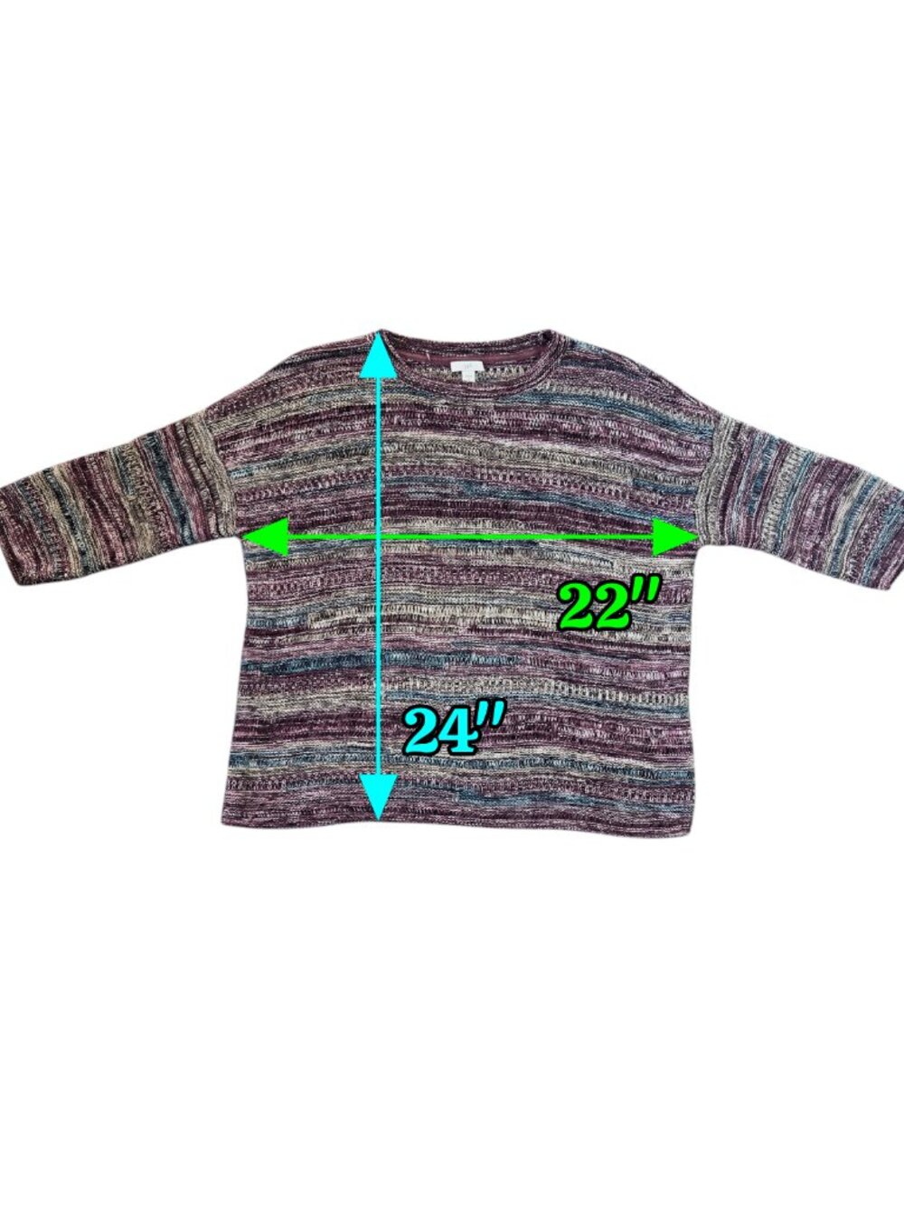 J. Jill Purple Marled Knit Stripe Drop Shoulder Sweater Oversized Boxy Boho - Picture 3 of 8